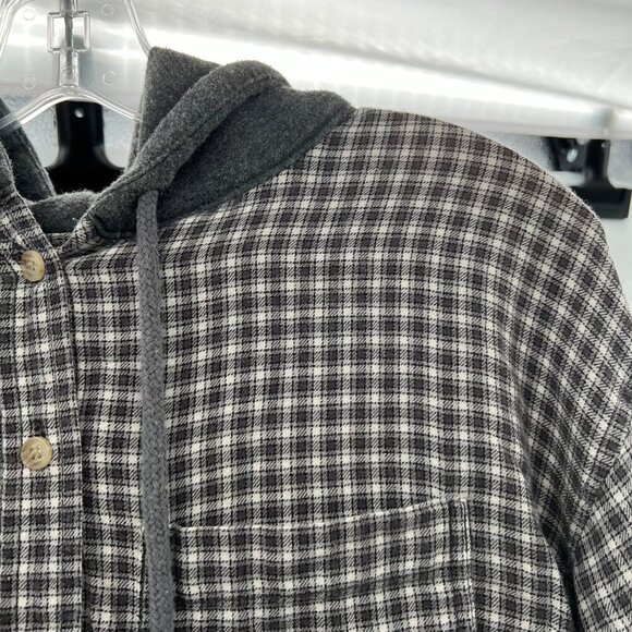 American Eagle Plaid Cropped Jacket Hooded Button Up Gray/Multi Size Small - Picture 4 of 9